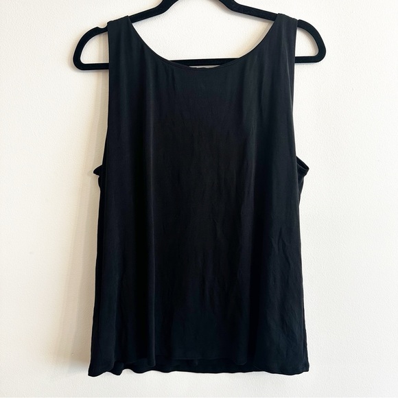 EILEEN FISHER Stretch Jersey Scoop Neck Tank Womens Size Large Black Classic Top - Picture 2 of 8